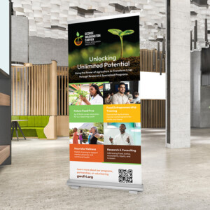 GWCFRI banner stand in lobby